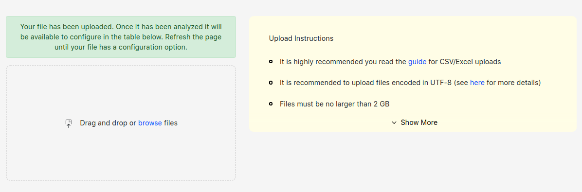 screenshot of a successful file upload
